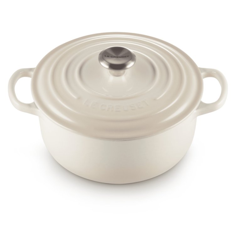 Кастрюля круглая с крышкой Le Creuset, 24см, меренга, чугун